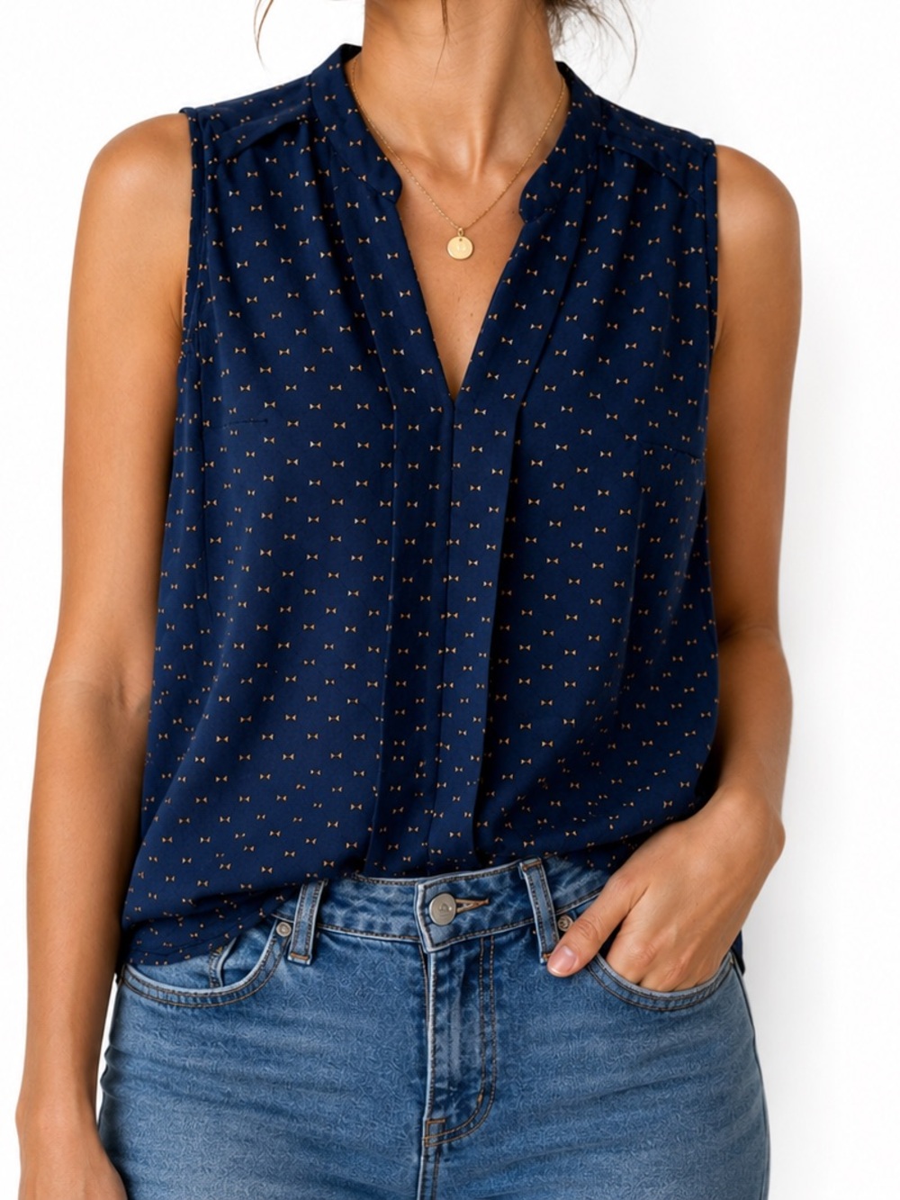 Navy Sleeveless V-Neck Printed Camisole
